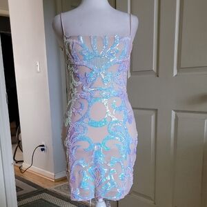 Lucy in the Sky Sequin Mini Dress in Blue and Purple